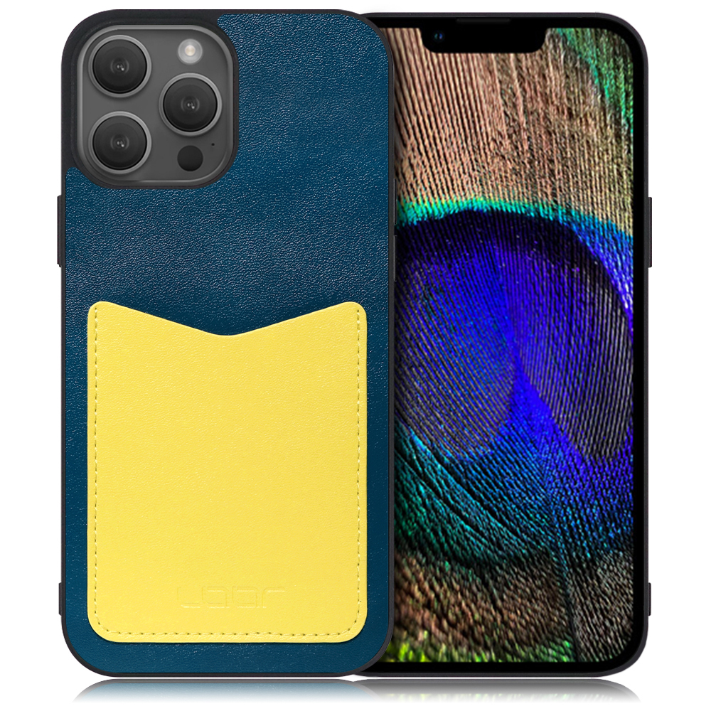 Looco Official Shop Loof Pass Shell Series Iphone 14 Pro 用 ネイビーイエロー スマホケース ハードケース カードポケット カード収納 薄い 軽い Puレザー かわいい コンパクト カード スマホ