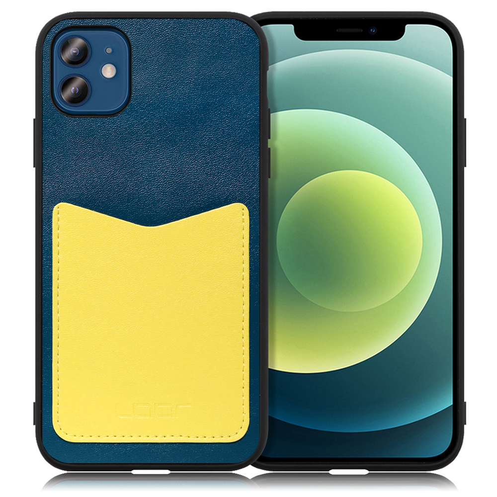 LOOF Pass-Shell Series iPhone 12 / 12 Pro 用 [ネイビーイエロー] スマホケース ハードケース カードポケット カード収納 薄い 軽い PUレザー かわいい コンパクト カード スマホ
