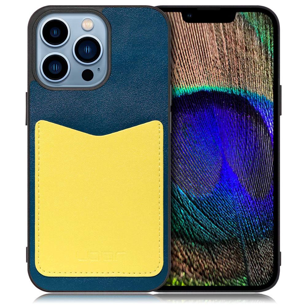 LOOF Pass-Shell Series iPhone 13 Pro 用 [ネイビーイエロー] スマホケース ハードケース カードポケット カード収納 薄い 軽い PUレザー かわいい コンパクト カード スマホ