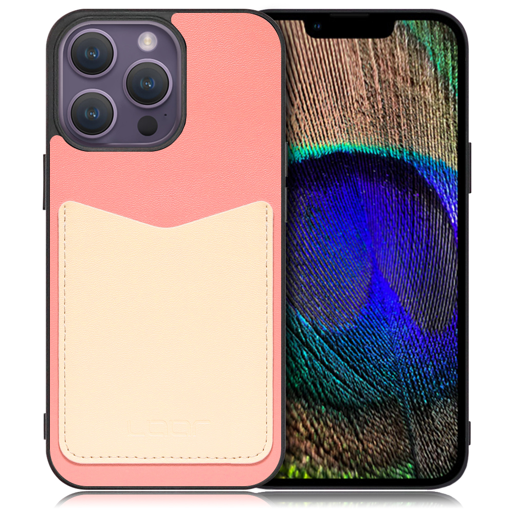 LOOF Pass-Shell Series iPhone 14 Pro Max 用 [ピンククリーム] スマホケース ハードケース カードポケット カード収納 薄い 軽い PUレザー かわいい コンパクト カード スマホ