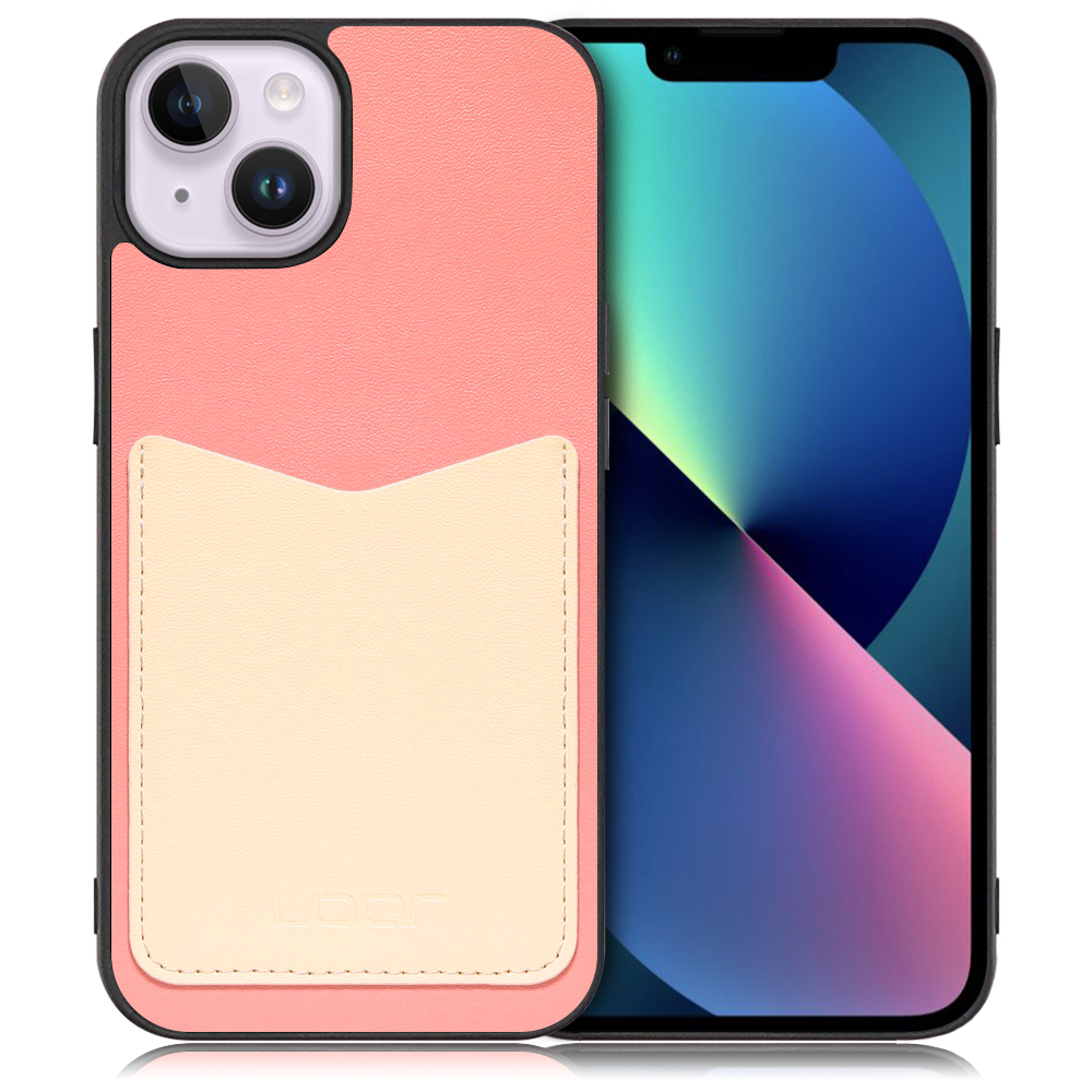 LOOF Pass-Shell Series iPhone 14 Plus 用 [ピンククリーム] スマホケース ハードケース カードポケット カード収納 薄い 軽い PUレザー かわいい コンパクト カード スマホ