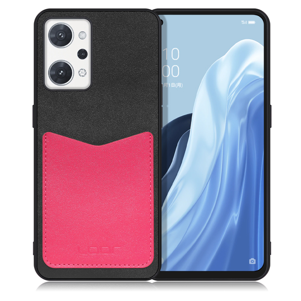 LOOF PASS-SHELL Series OPPO Reno7 A OPG04 Reno7A 用 [ブラックピンク] 背面 ケース スマホケース ハードケース カードポケット カード収納 薄い 軽い PUレザー かわいい コンパクト カード スマホ
