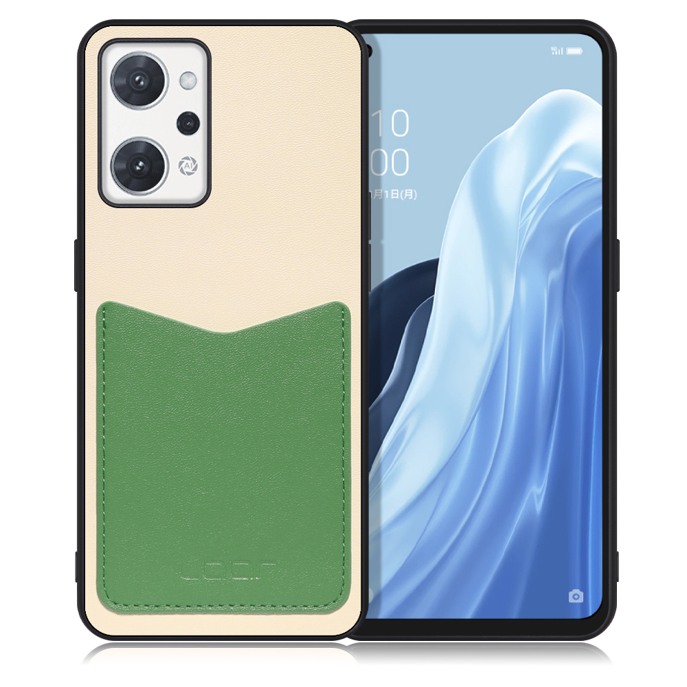 LOOF PASS-SHELL Series OPPO Reno7 A OPG04 Reno7A 用 [クリームグリーン] 背面 ケース スマホケース ハードケース カードポケット カード収納 薄い 軽い PUレザー かわいい コンパクト カード スマホ