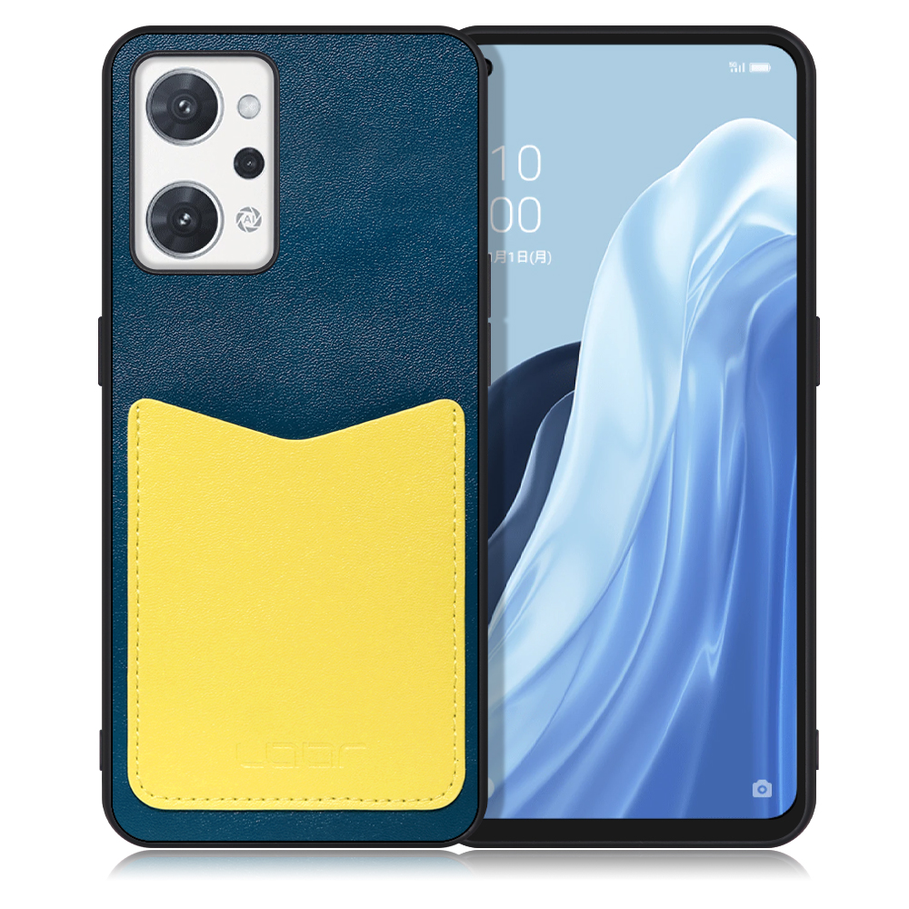 LOOF PASS-SHELL Series OPPO Reno7 A OPG04 Reno7A 用 [ネイビーイエロー] 背面 ケース スマホケース ハードケース カードポケット カード収納 薄い 軽い PUレザー かわいい コンパクト カード スマホ