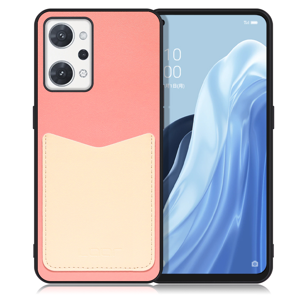 LOOF PASS-SHELL Series OPPO Reno7 A OPG04 Reno7A 用 [ピンククリーム] 背面 ケース スマホケース ハードケース カードポケット カード収納 薄い 軽い PUレザー かわいい コンパクト カード スマホ