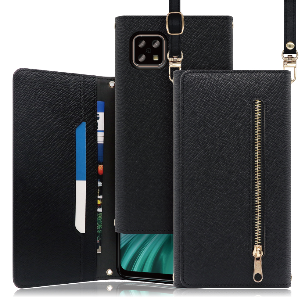 LooCo Official Shop LOOF SHOULDER Series AQUOS sense4 やさしいスマホ2 sense4  lite sense4 basic sense5G SH-41A SH-53A SHG03 アクオス 用 [ブラック]  スマホショルダー ケース カバー 手帳型ケース