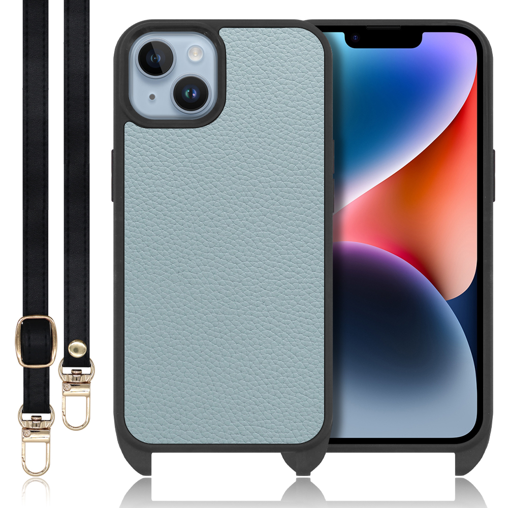 LOOF LEATHER-STRAP Series iPhone 14 iPhone14 アイフォン 14 用 [スカイブルー] スマホショルダー ケース カバー 背面 ストラップ ショルダー 軽い アウトドア ブランド 人気 レディース メンズ 首掛け 肩掛け ネックストラップ 本革