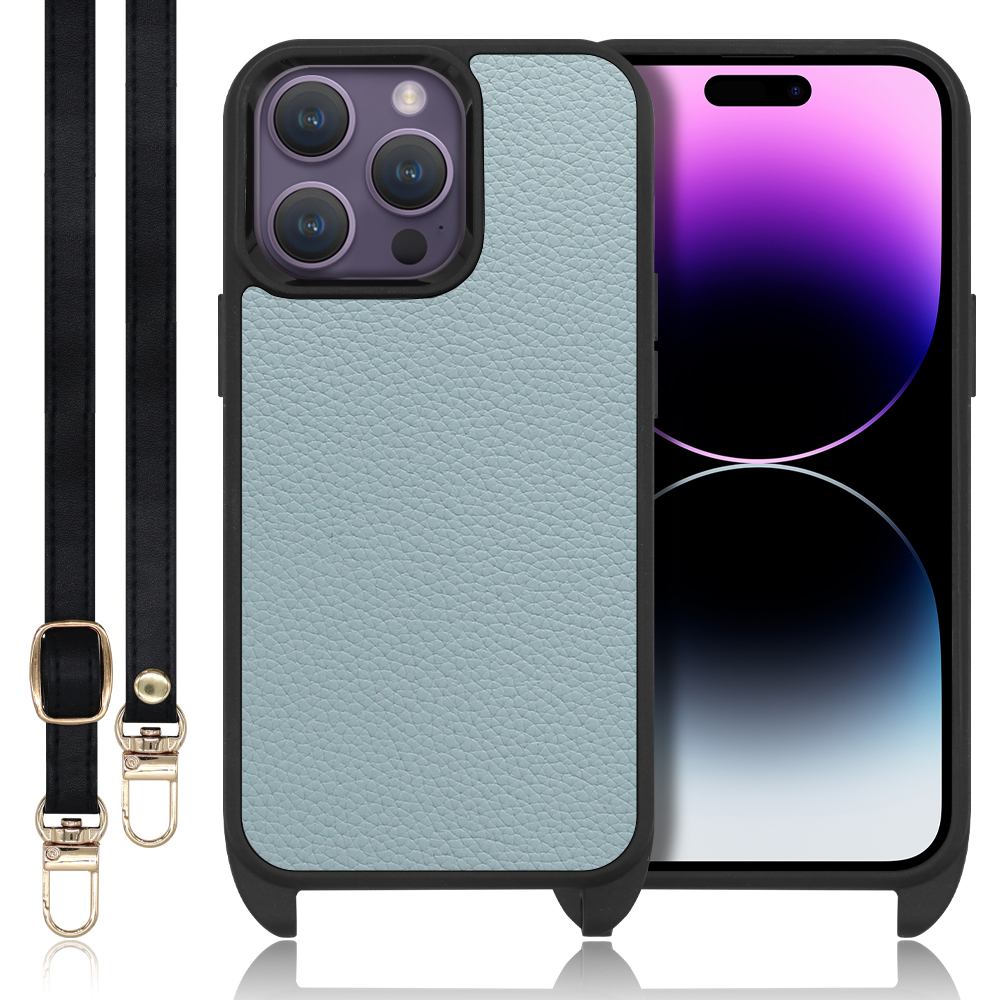 LOOF LEATHER-STRAP Series iPhone 14 Pro Max iPhone14 アイフォン 14 プロ マックス 用 [スカイブルー] スマホショルダー ケース カバー 背面 ストラップ ショルダー 軽い アウトドア ブランド 人気 レディース メンズ 首掛け 肩掛け ネックストラップ 本革