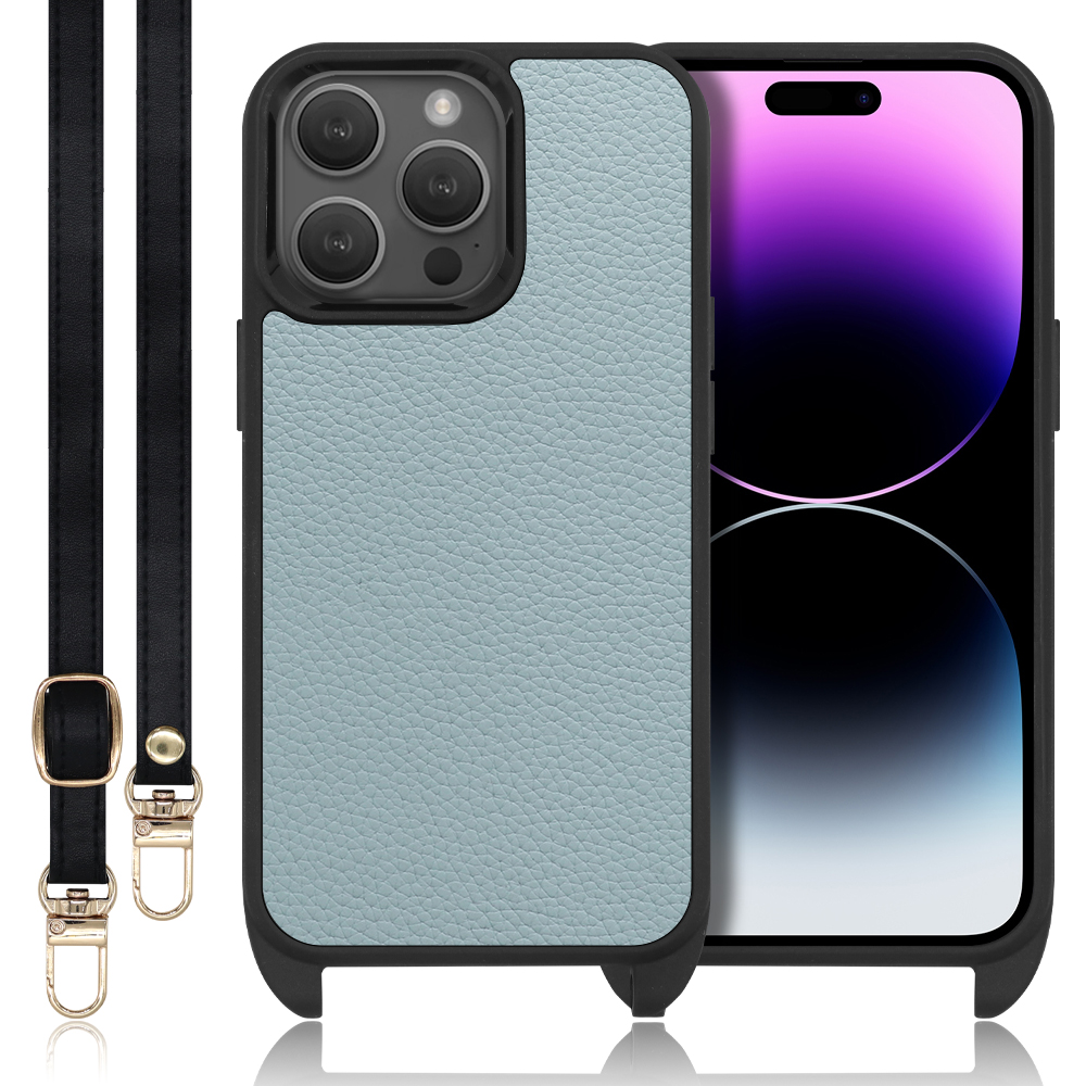 LOOF LEATHER-STRAP Series iPhone 14 Pro iPhone14 アイフォン 14 プロ 用 [スカイブルー] スマホショルダー ケース カバー 背面 ストラップ ショルダー 軽い アウトドア ブランド 人気 レディース メンズ 首掛け 肩掛け ネックストラップ 本革