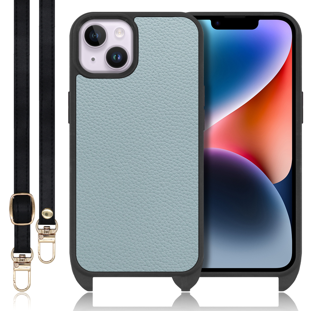 LOOF LEATHER-STRAP Series iPhone 14 Plus iPhone14 アイフォン 14 プラス 用 [スカイブルー] スマホショルダー ケース カバー 背面 ストラップ ショルダー 軽い アウトドア ブランド 人気 レディース メンズ 首掛け 肩掛け ネックストラップ 本革