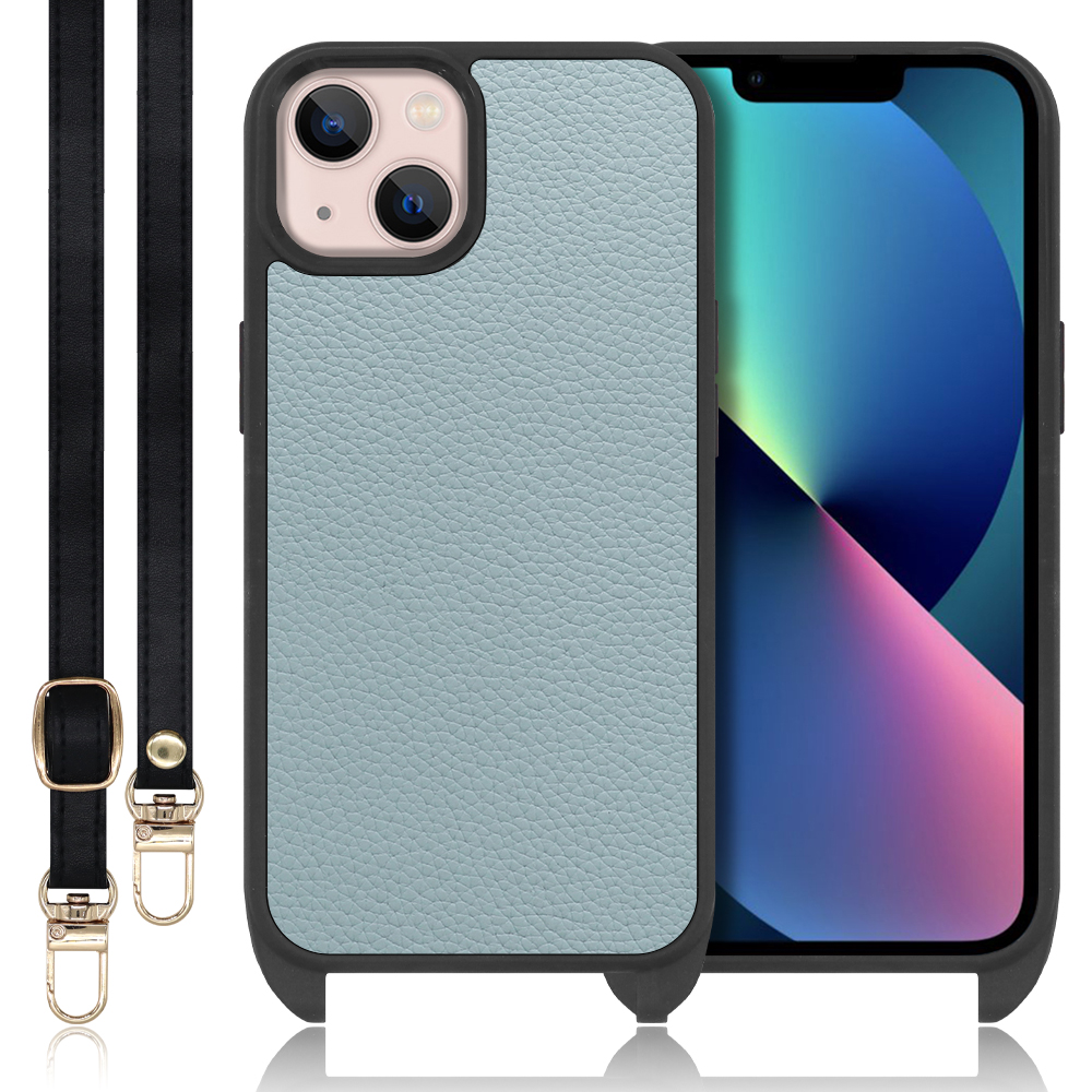 LOOF LEATHER-STRAP Series iPhone 13 iPhone13 アイフォン 13 用 [スカイブルー] スマホショルダー ケース カバー 背面 ストラップ ショルダー 軽い アウトドア ブランド 人気 レディース メンズ 首掛け 肩掛け ネックストラップ 本革