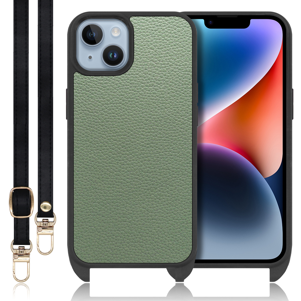 LOOF LEATHER-STRAP Series iPhone 14 iPhone14 アイフォン 14 用 [ダルグリーン] スマホショルダー ケース カバー 背面 ストラップ ショルダー 軽い アウトドア ブランド 人気 レディース メンズ 首掛け 肩掛け ネックストラップ 本革