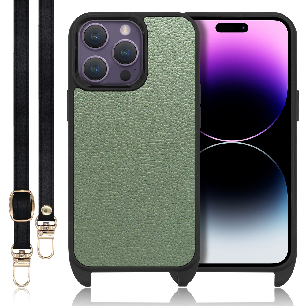 LOOF LEATHER-STRAP Series iPhone 14 Pro Max iPhone14 アイフォン 14 プロ マックス 用 [ダルグリーン] スマホショルダー ケース カバー 背面 ストラップ ショルダー 軽い アウトドア ブランド 人気 レディース メンズ 首掛け 肩掛け ネックストラップ 本革