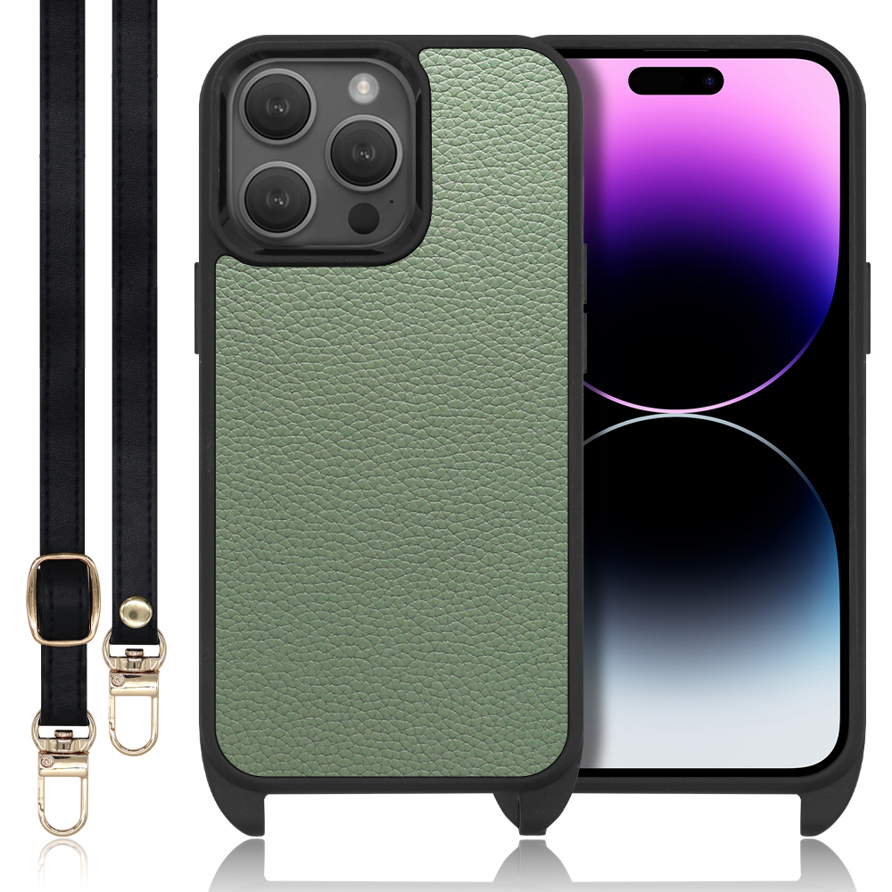 LOOF LEATHER-STRAP Series iPhone 14 Pro iPhone14 アイフォン 14 プロ 用 [ダルグリーン] スマホショルダー ケース カバー 背面 ストラップ ショルダー 軽い アウトドア ブランド 人気 レディース メンズ 首掛け 肩掛け ネックストラップ 本革