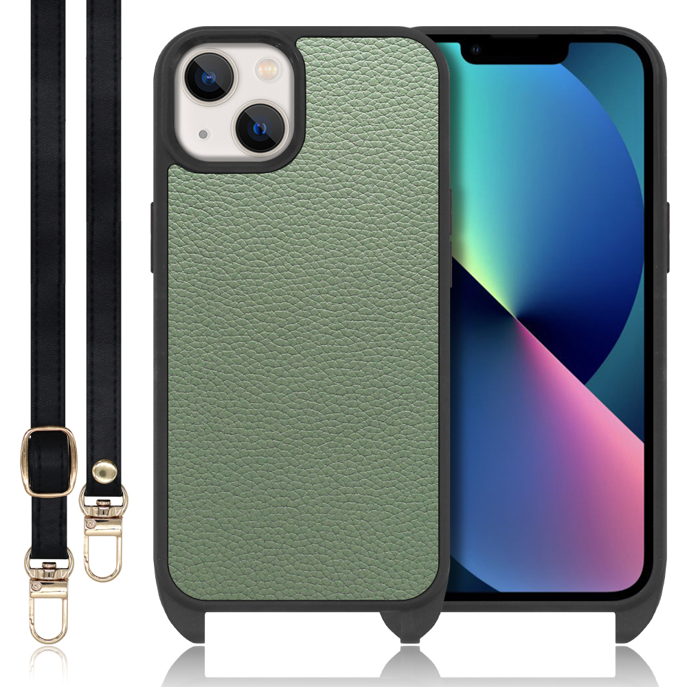 LOOF LEATHER-STRAP Series iPhone 13 mini iPhone13 アイフォン 13 ミニ 用 [ダルグリーン] スマホショルダー ケース カバー 背面 ストラップ ショルダー 軽い アウトドア ブランド 人気 レディース メンズ 首掛け 肩掛け ネックストラップ 本革