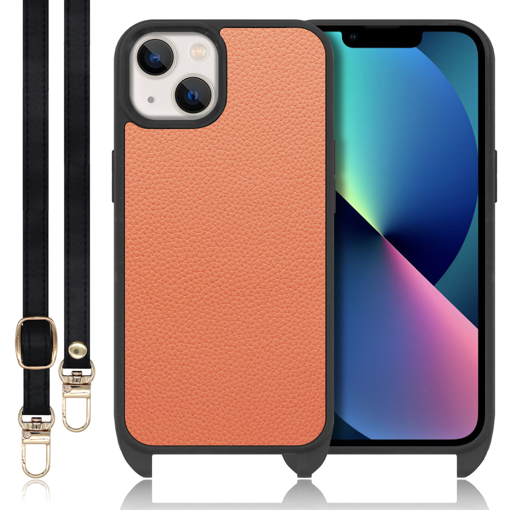 LOOF LEATHER-STRAP Series iPhone 13 mini iPhone13 アイフォン 13 ミニ 用 [フラミンゴ] スマホショルダー ケース カバー 背面 ストラップ ショルダー 軽い アウトドア ブランド 人気 レディース メンズ 首掛け 肩掛け ネックストラップ 本革