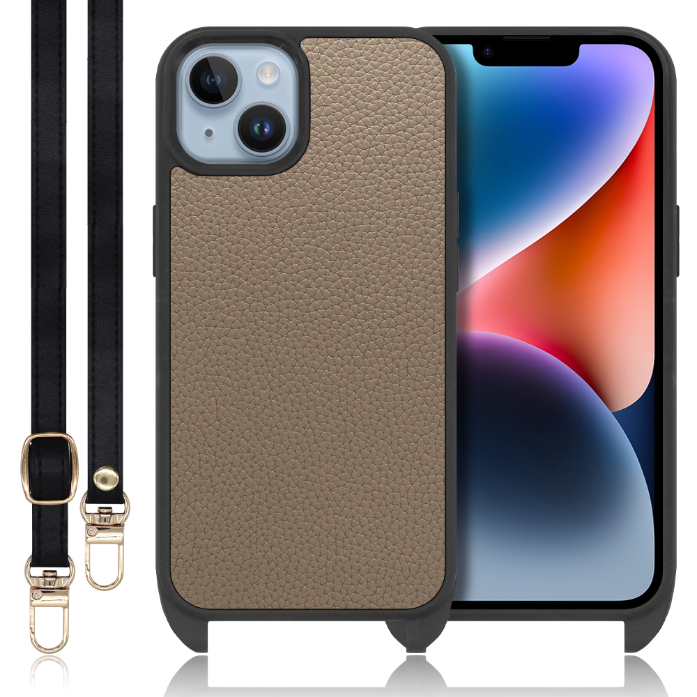 LOOF LEATHER-STRAP Series iPhone 14 iPhone14 アイフォン 14 用 [グレージュ] スマホショルダー ケース カバー 背面 ストラップ ショルダー 軽い アウトドア ブランド 人気 レディース メンズ 首掛け 肩掛け ネックストラップ 本革