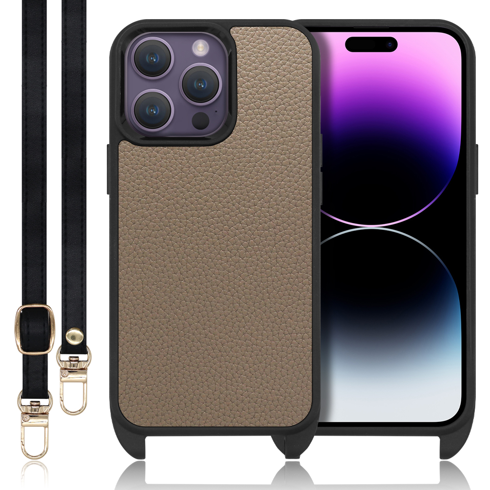 LOOF LEATHER-STRAP Series iPhone 14 Pro Max iPhone14 アイフォン 14 プロ マックス 用 [グレージュ] スマホショルダー ケース カバー 背面 ストラップ ショルダー 軽い アウトドア ブランド 人気 レディース メンズ 首掛け 肩掛け ネックストラップ 本革