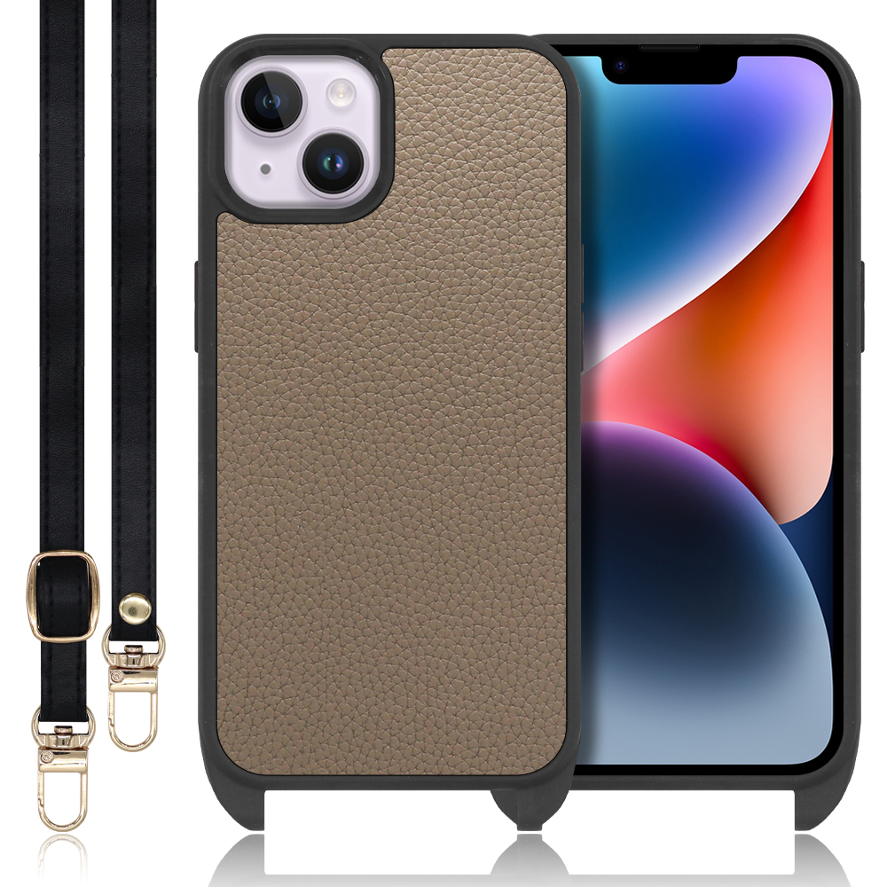 LOOF LEATHER-STRAP Series iPhone 14 Plus iPhone14 アイフォン 14 プラス 用 [グレージュ] スマホショルダー ケース カバー 背面 ストラップ ショルダー 軽い アウトドア ブランド 人気 レディース メンズ 首掛け 肩掛け ネックストラップ 本革