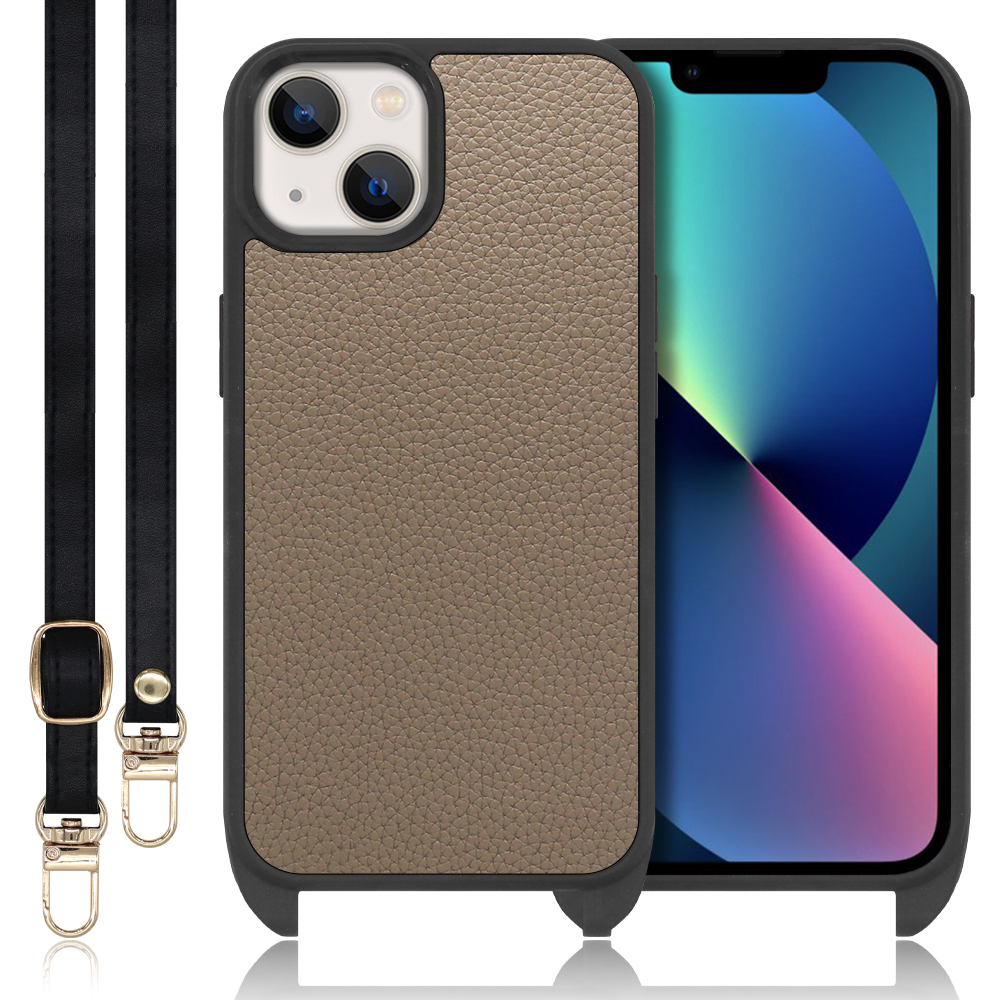 LOOF LEATHER-STRAP Series iPhone 13 mini iPhone13 アイフォン 13 ミニ 用 [グレージュ] スマホショルダー ケース カバー 背面 ストラップ ショルダー 軽い アウトドア ブランド 人気 レディース メンズ 首掛け 肩掛け ネックストラップ 本革