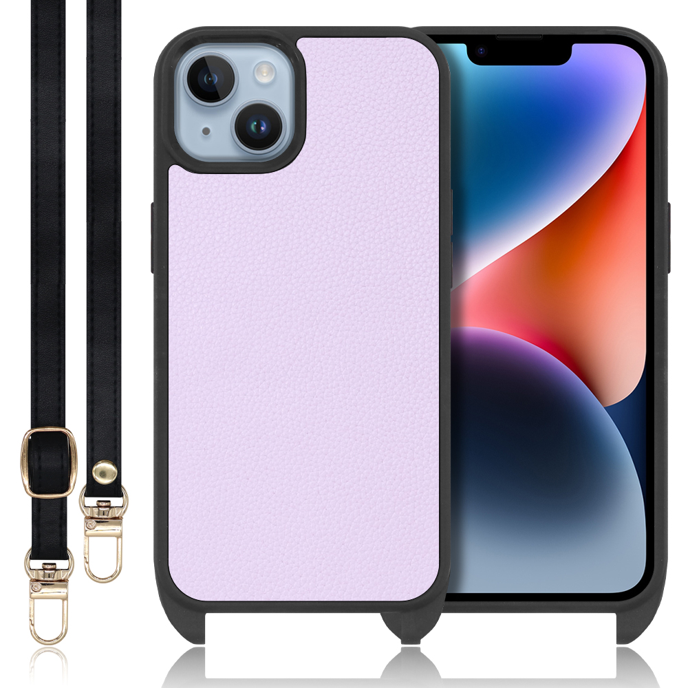 LOOF LEATHER-STRAP Series iPhone 14 iPhone14 アイフォン 14 用 [ラベンダー] スマホショルダー ケース カバー 背面 ストラップ ショルダー 軽い アウトドア ブランド 人気 レディース メンズ 首掛け 肩掛け ネックストラップ 本革