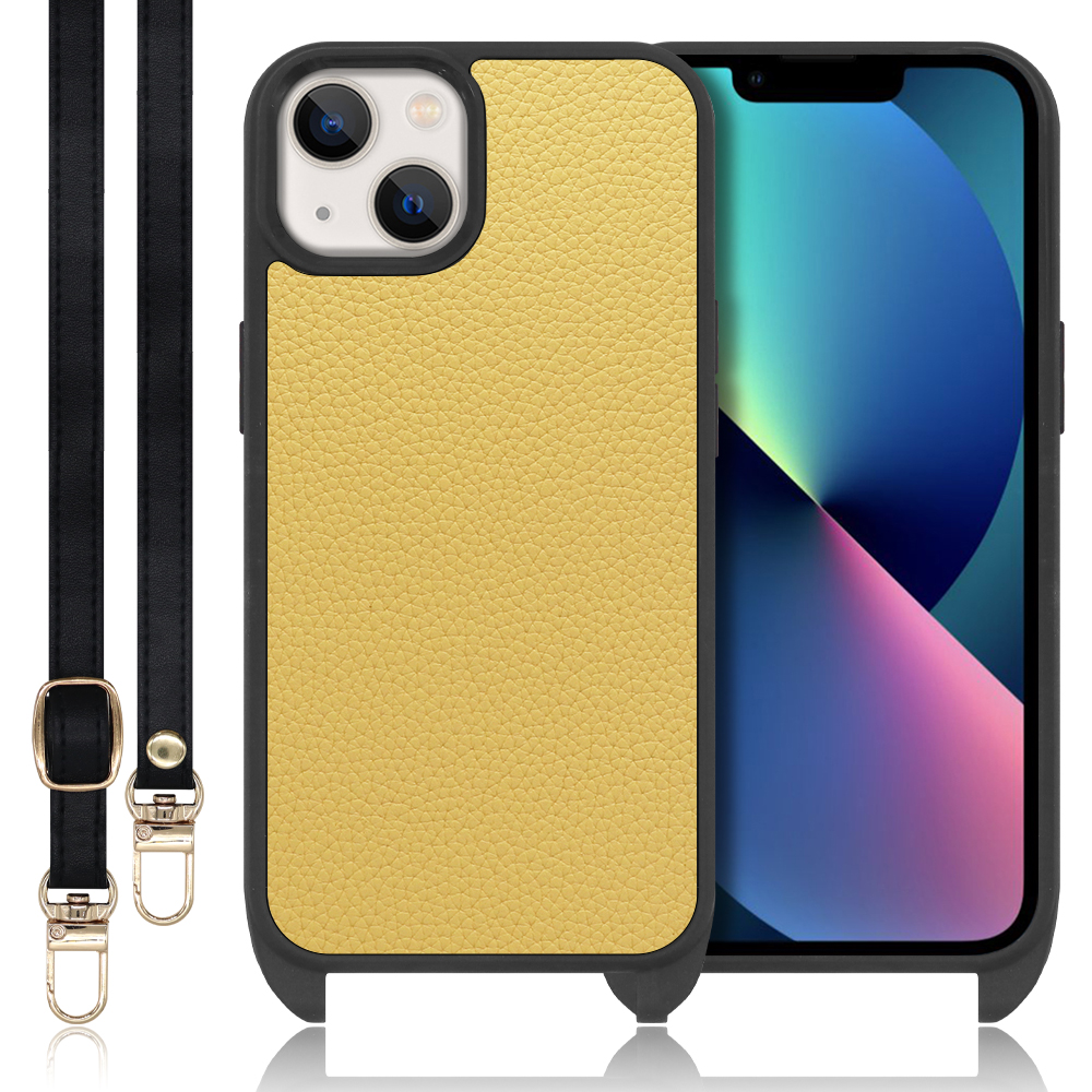 LOOF LEATHER-STRAP Series iPhone 13 mini iPhone13 アイフォン 13 ミニ 用 [ジャスミンイエロー] スマホショルダー ケース カバー 背面 ストラップ ショルダー 軽い アウトドア ブランド 人気 レディース メンズ 首掛け 肩掛け ネックストラップ 本革