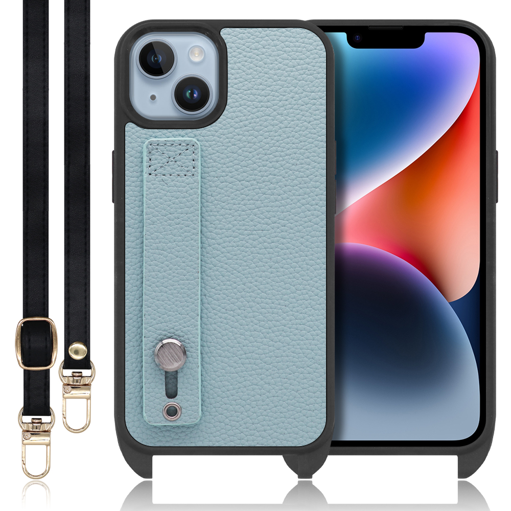 LOOF HOLD-STRAP Series iPhone 14 iPhone14 アイフォン 14 用 [スカイブルー] スマホショルダー ケース カバー 背面 ストラップ ショルダー 軽い ベルト付き 落下防止 アウトドア ブランド 人気 レディース メンズ 首掛け 肩掛け ネックストラップ 本革