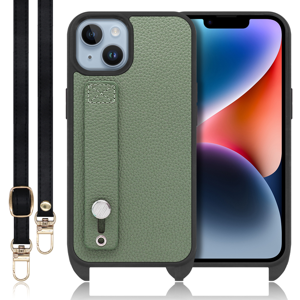 LOOF HOLD-STRAP Series iPhone 14 iPhone14 アイフォン 14 用 [ダルグリーン] スマホショルダー ケース カバー 背面 ストラップ ショルダー 軽い ベルト付き 落下防止 アウトドア ブランド 人気 レディース メンズ 首掛け 肩掛け ネックストラップ 本革