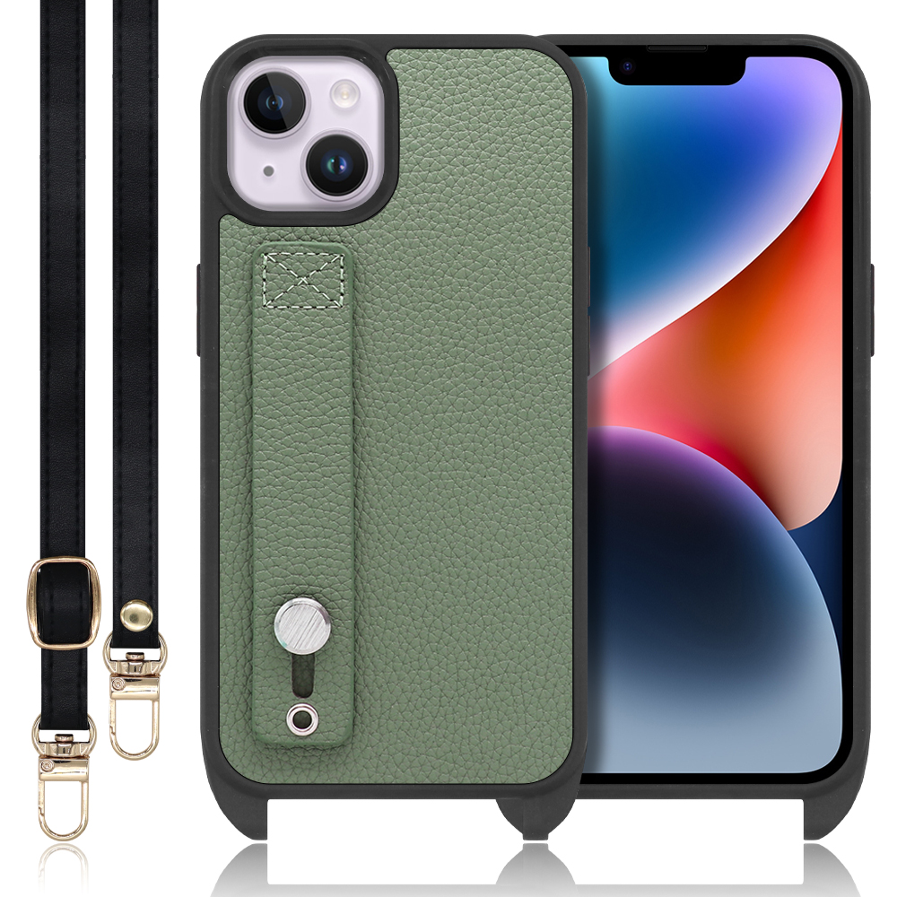 LOOF HOLD-STRAP Series iPhone 14 Plus iPhone14 アイフォン 14 プラス 用 [ダルグリーン] スマホショルダー ケース カバー 背面 ストラップ ショルダー 軽い ベルト付き 落下防止 アウトドア ブランド 人気 レディース メンズ 首掛け 肩掛け ネックストラップ 本革