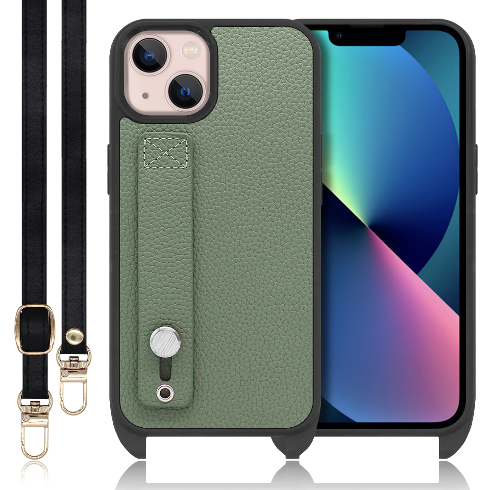 LOOF HOLD-STRAP Series iPhone 13 iPhone13 アイフォン 13 用 [ダルグリーン] スマホショルダー ケース カバー 背面 ストラップ ショルダー 軽い ベルト付き 落下防止 アウトドア ブランド 人気 レディース メンズ 首掛け 肩掛け ネックストラップ 本革