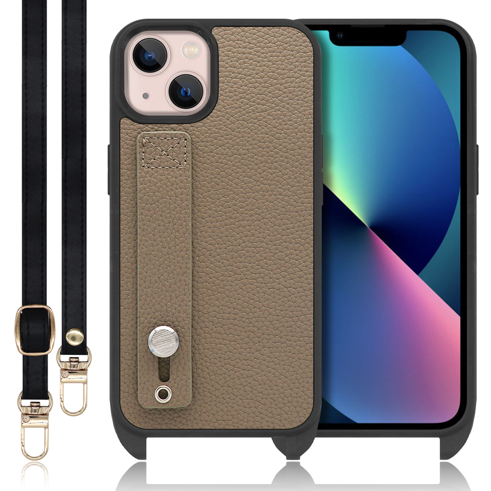 LOOF HOLD-STRAP Series iPhone 13 iPhone13 アイフォン 13 用 [グレージュ] スマホショルダー ケース カバー 背面 ストラップ ショルダー 軽い ベルト付き 落下防止 アウトドア ブランド 人気 レディース メンズ 首掛け 肩掛け ネックストラップ 本革