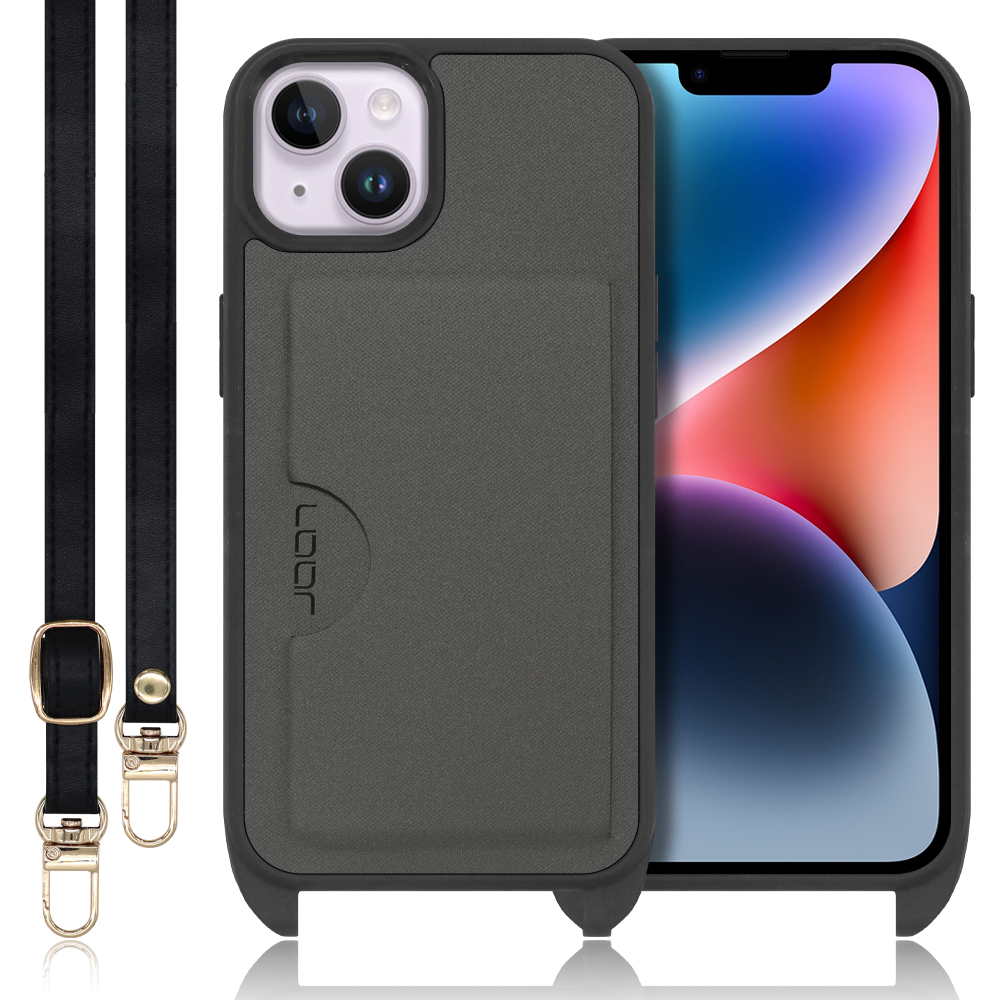 LOOF SLOT-STRAP Series iPhone 14 Plus iPhone14 アイフォン 14 プラス 用 [グレー] スマホショルダー スマホケース ケース カバー 背面 ストラップ ショルダー 軽い カード収納 薄い アウトドア ブランド 人気 レディース メンズ 首掛け 肩掛け ネックストラップ