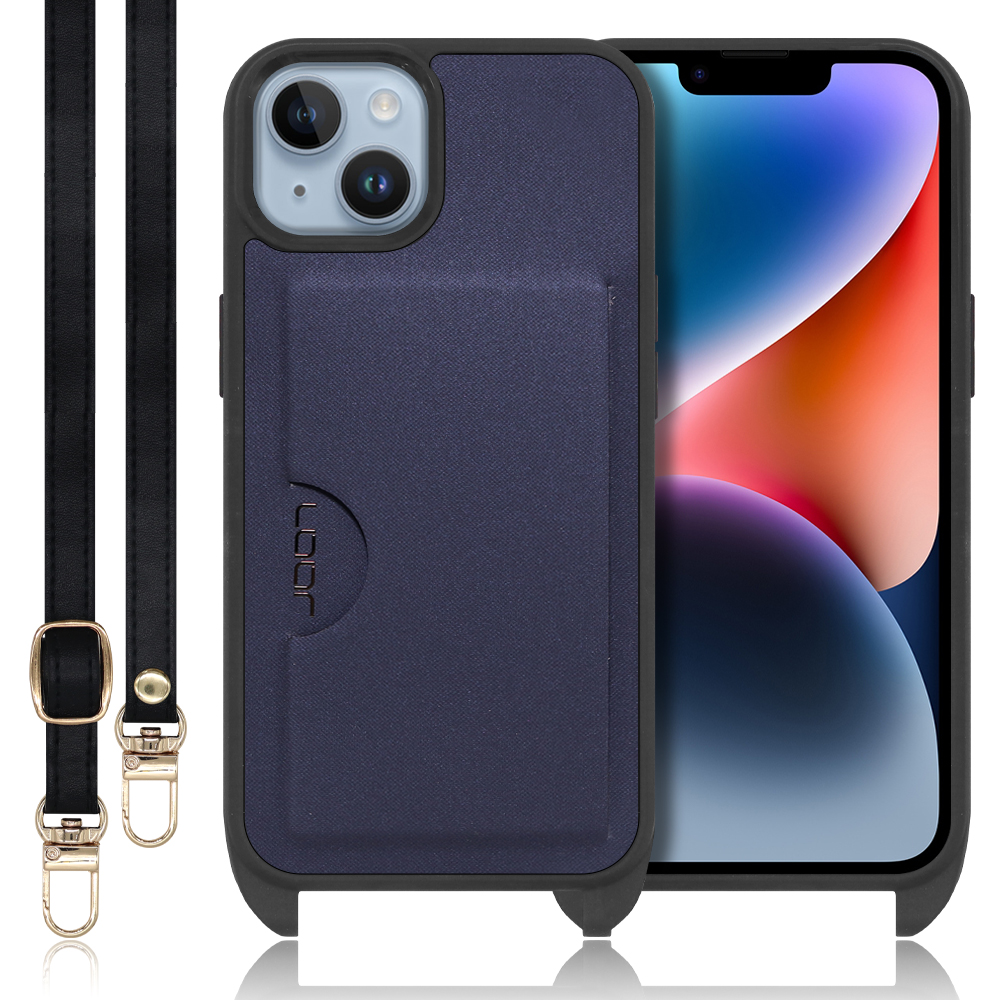 LOOF SLOT-STRAP Series iPhone 14 iPhone14 アイフォン 14 用 [ネイビー] スマホショルダー スマホケース ケース カバー 背面 ストラップ ショルダー 軽い カード収納 薄い アウトドア ブランド 人気 レディース メンズ 首掛け 肩掛け ネックストラップ