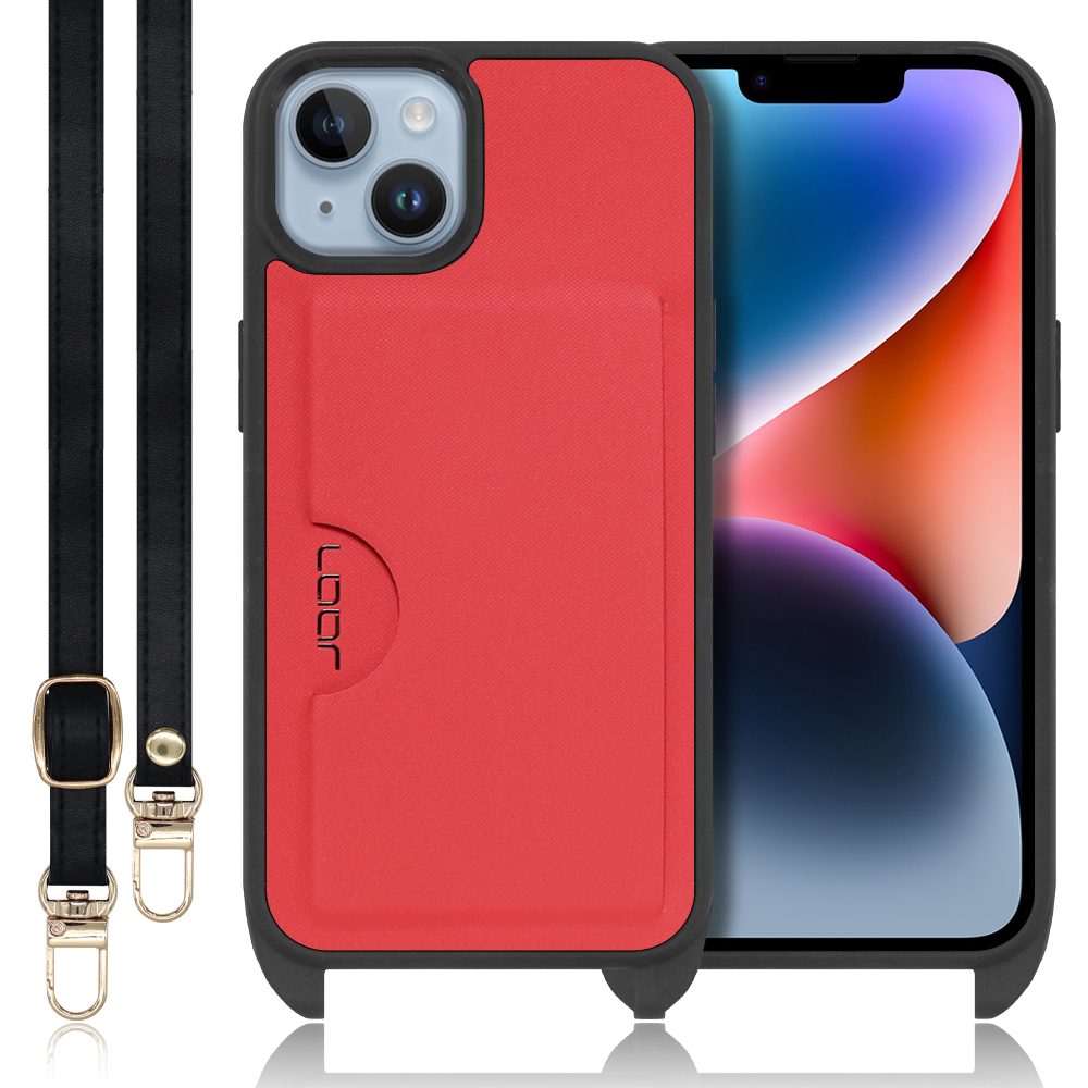 LOOF SLOT-STRAP Series iPhone 14 iPhone14 アイフォン 14 用 [レッド] スマホショルダー スマホケース ケース カバー 背面 ストラップ ショルダー 軽い カード収納 薄い アウトドア ブランド 人気 レディース メンズ 首掛け 肩掛け ネックストラップ