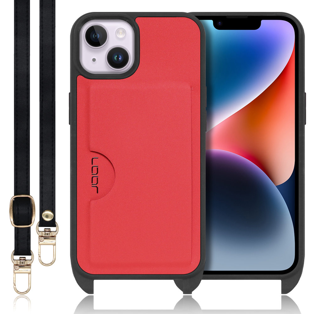 LOOF SLOT-STRAP Series iPhone 14 Plus iPhone14 アイフォン 14 プラス 用 [レッド] スマホショルダー スマホケース ケース カバー 背面 ストラップ ショルダー 軽い カード収納 薄い アウトドア ブランド 人気 レディース メンズ 首掛け 肩掛け ネックストラップ