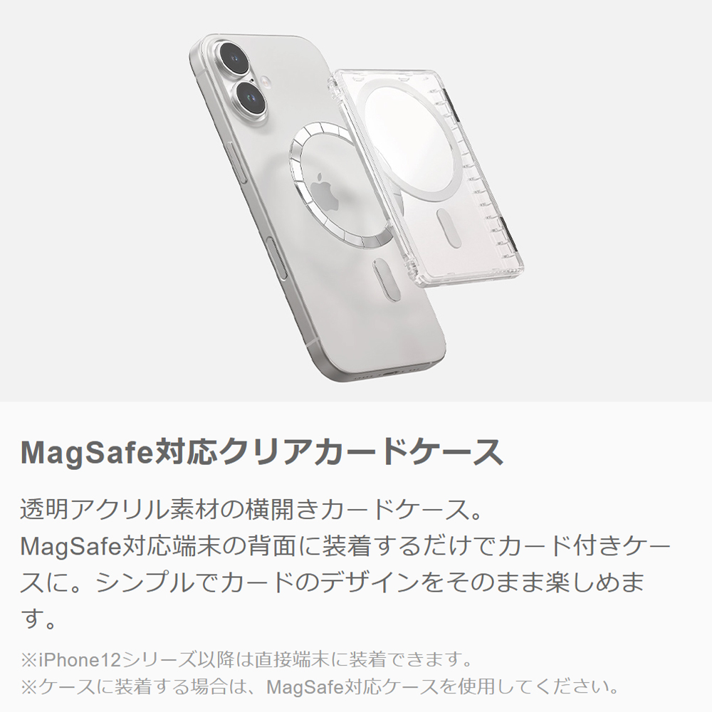 LOOF Magsafeケース サイドプッシュバックステッカー カードケース MagSafeリング内蔵 クリア アクリル カードケース 横スライド 横開き マグネット内蔵 ICカード トレカ チェキ 収納 サイドプッシュタイプ 推し活 ステッカー[魅せる収納]