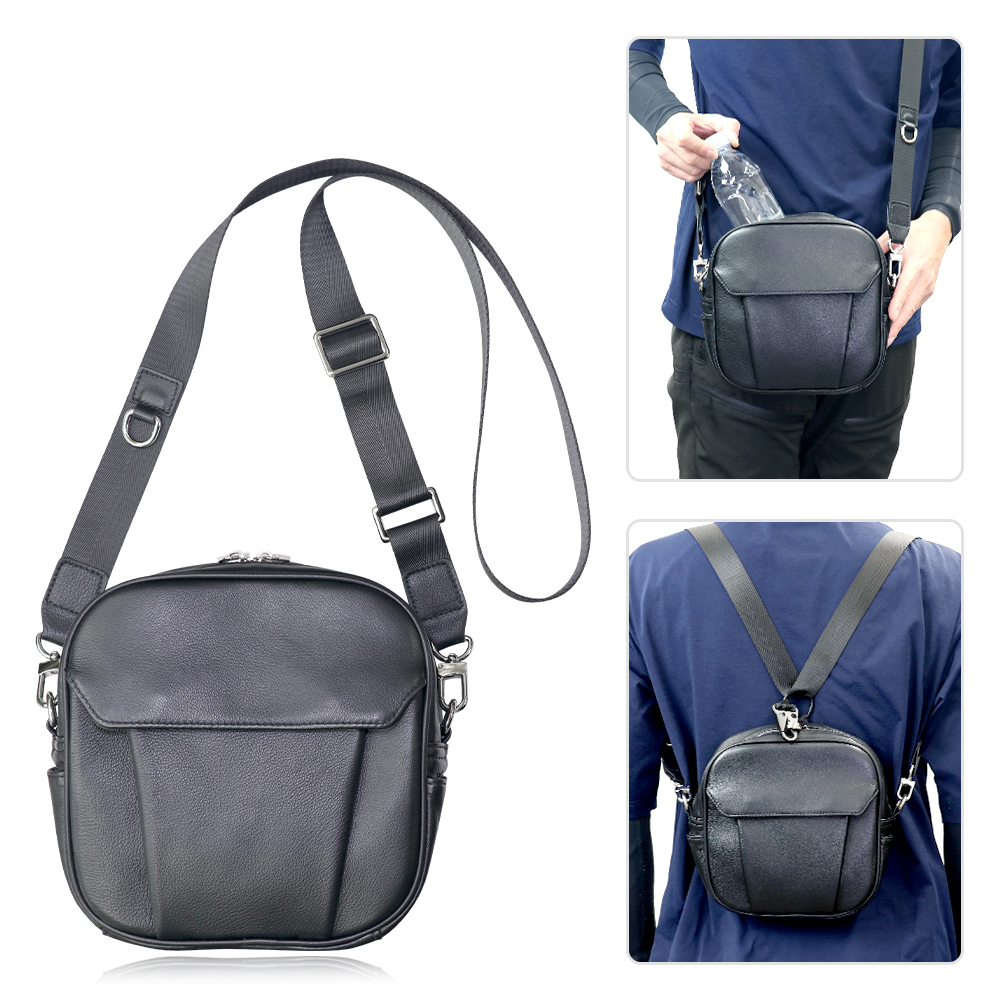 LOOF 2WAY本革ショルダーバッグ 肩掛け・斜め掛け・リュックにもなる本革バッグ [ブラック]