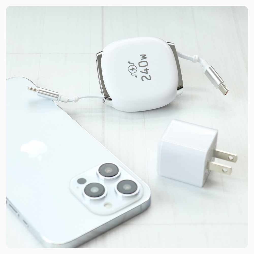 LOOF ロールアップケーブル 充電ケーブル リール式 急速充電 高速 8段階 長さ調節 Type-C タイプC PD対応 240W iphone android タブレット ノートPC iPad 車 デスク オフィス スマホ充電 薄い 軽い 軽量 吸着 絡まない 収納 出張 旅行 ミニマル 持ち運び