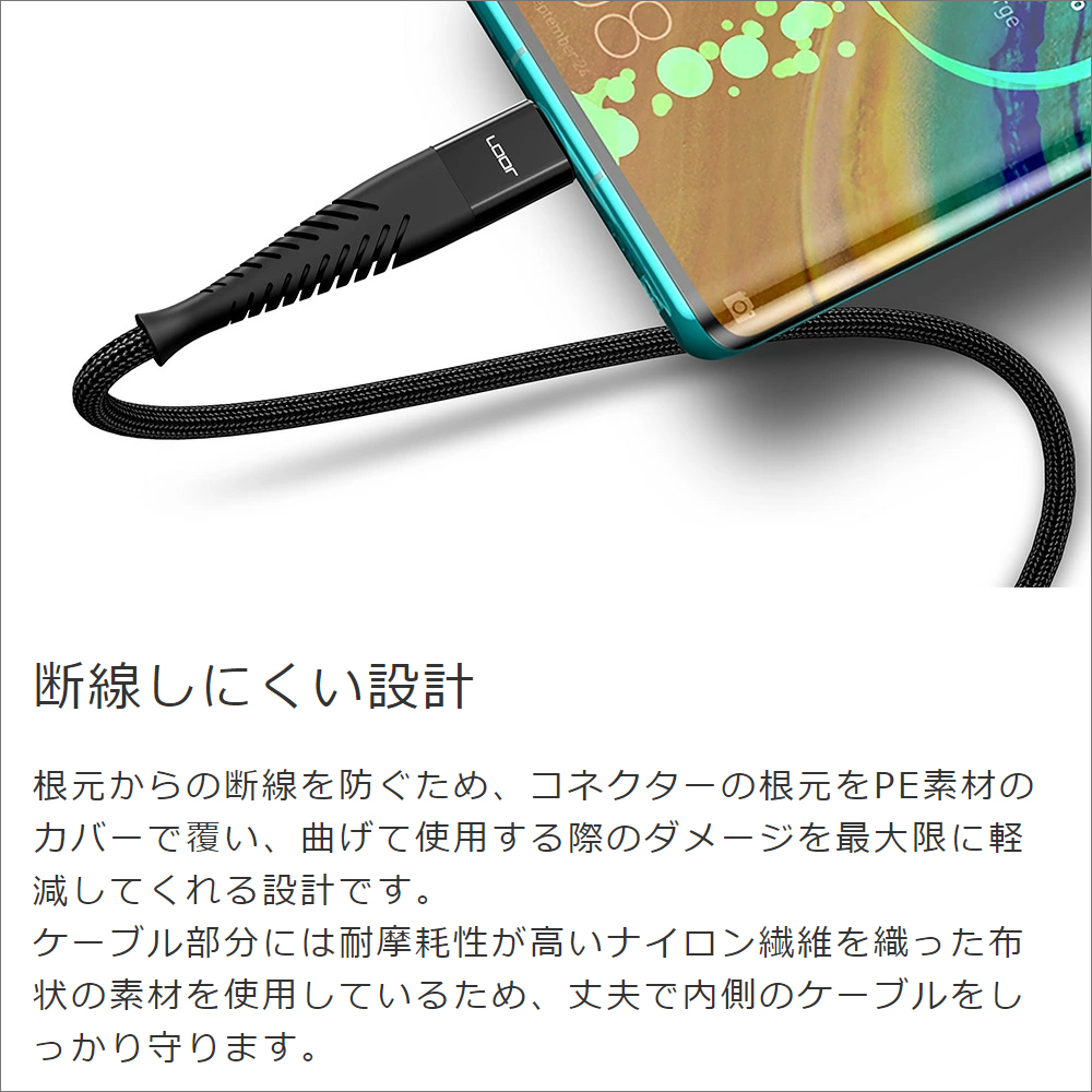 LOOF 100cm USB Type-C to Type-C 充電ケーブル PD急速充電対応 スマホ スマートフォン タブレット iPad アイパッド アンドロイド ナイロン 丈夫 頑丈 長持ち