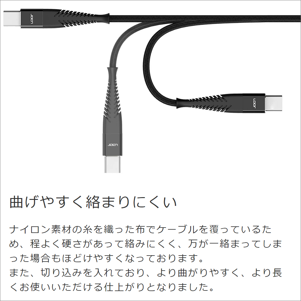 LOOF 180cm USB Type-C to Type-C 充電ケーブル PD急速充電対応 スマホ スマートフォン タブレット iPad アイパッド アンドロイド ナイロン 丈夫 頑丈 長持ち