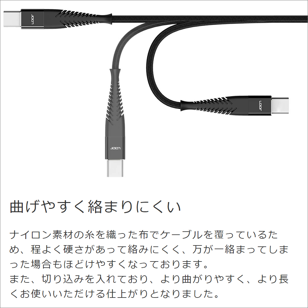 LOOF 100cm USB Type-C to Type-C 充電ケーブル PD急速充電対応 スマホ スマートフォン タブレット iPad アイパッド アンドロイド ナイロン 丈夫 頑丈 長持ち