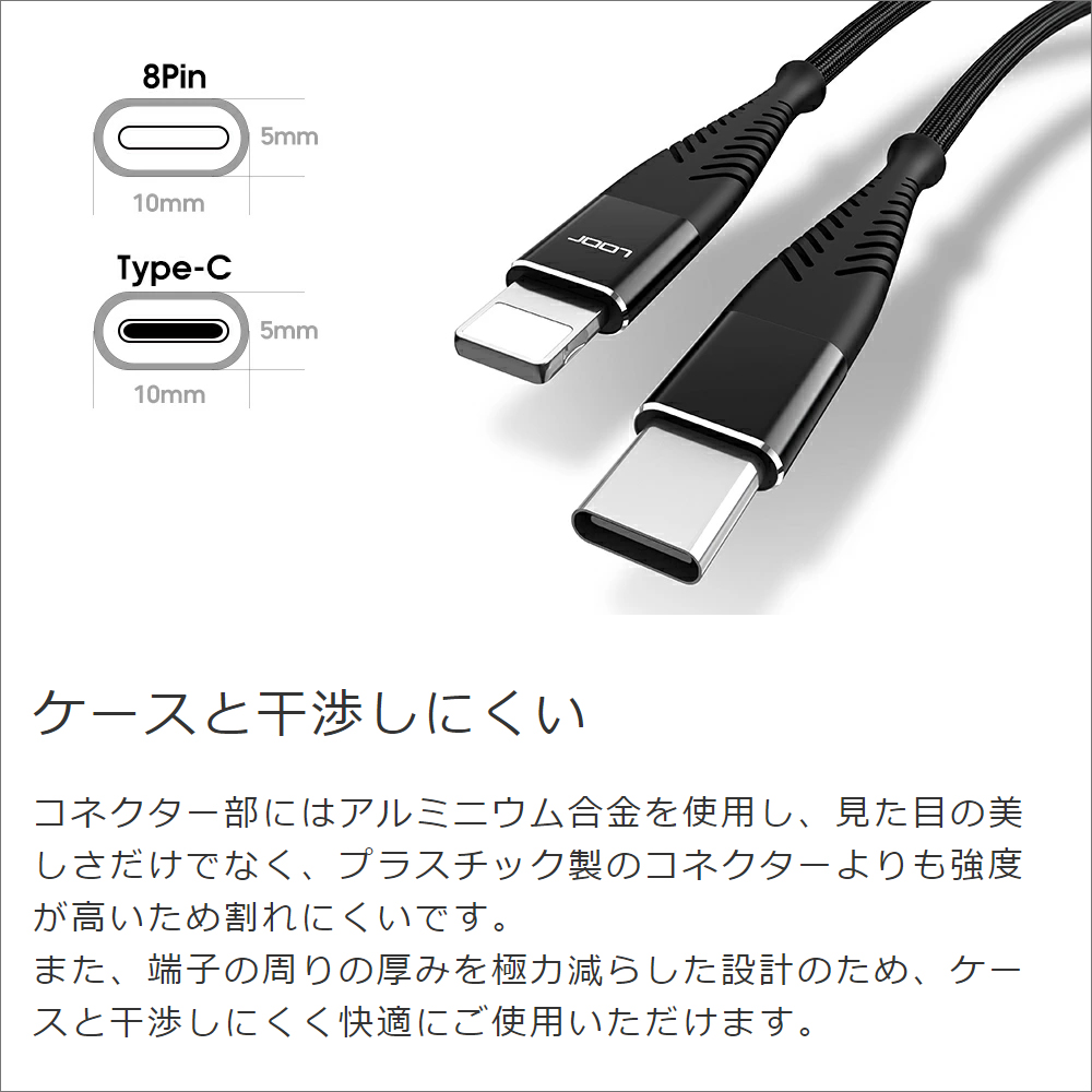 LOOF 100cm USB Type-C to Type-C 充電ケーブル PD急速充電対応 スマホ スマートフォン タブレット iPad アイパッド アンドロイド ナイロン 丈夫 頑丈 長持ち