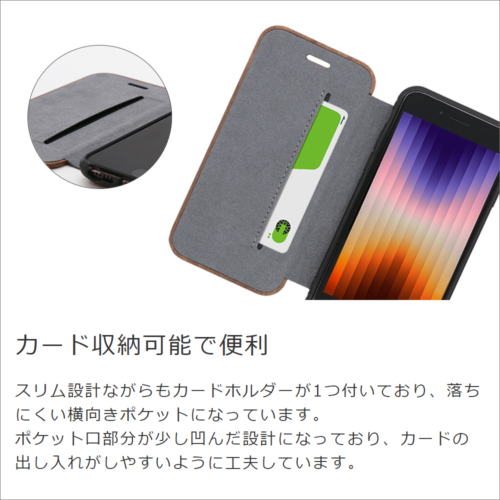 LOOF Nature Premium Fit iPhone 14 用 [桜] 天然木 手帳型ケース 背面 ケース カバー ハードケース 背面カバー 木製 ウッドケース 本革 マグネット無し 薄い 軽い カード収納 スピーカーホール コンパクト シンプル