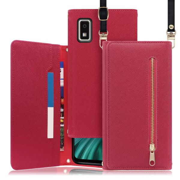 [ LOOF SHOULDER ] AQUOS wish3 SH-53D / A303SH / A302SH  スマホケース ケース カバー ショルダー スマホショルダー ストラップ 肩掛け 首掛け 手帳型ケース カード収納 マグネット付き ベルトなし [ AQUOS wish3 ]