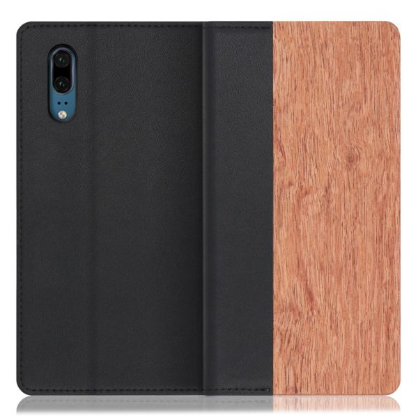[ LOOF NATURE ] HUAWEI P20  スマホケース ケース カバー 手帳型ケース カード収納 マグネット付き 天然木 本革 ベルトなし [ HUAWEI P20 ]