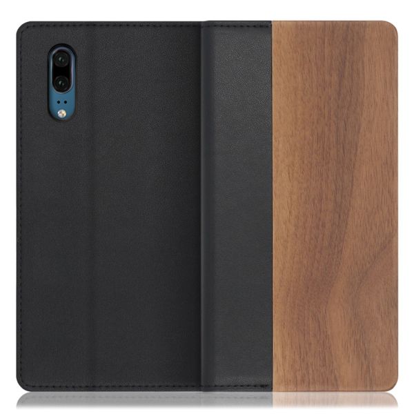 [ LOOF NATURE ] HUAWEI P20  スマホケース ケース カバー 手帳型ケース カード収納 マグネット付き 天然木 本革 ベルトなし [ HUAWEI P20 ]
