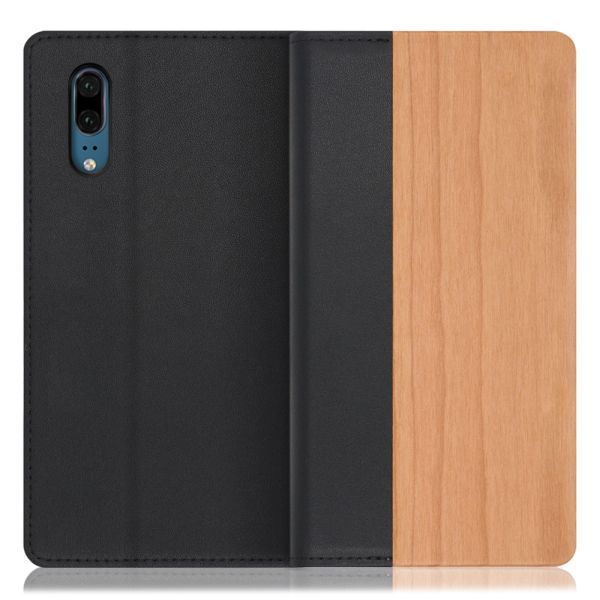 [ LOOF NATURE ] HUAWEI P20  スマホケース ケース カバー 手帳型ケース カード収納 マグネット付き 天然木 本革 ベルトなし [ HUAWEI P20 ]
