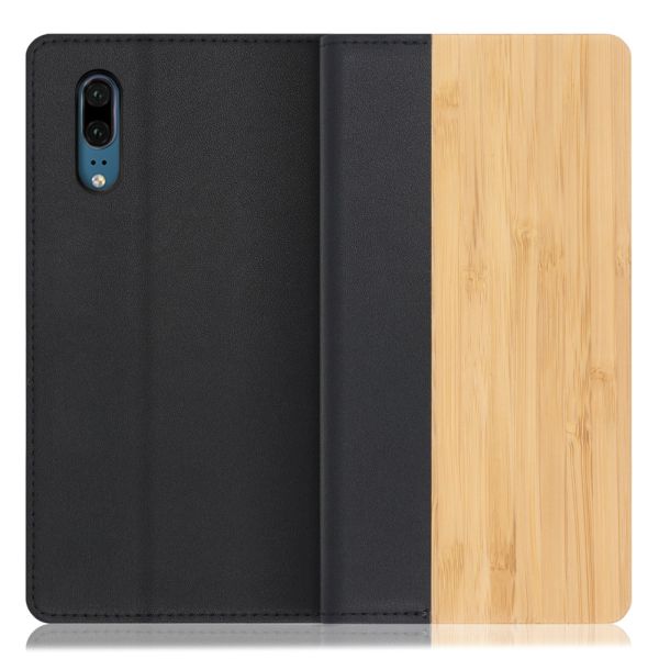 [ LOOF NATURE ] HUAWEI P20  スマホケース ケース カバー 手帳型ケース カード収納 マグネット付き 天然木 本革 ベルトなし [ HUAWEI P20 ]