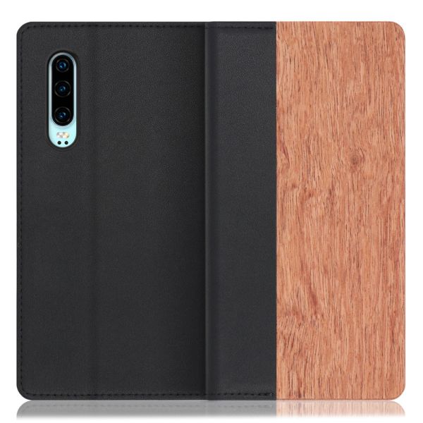 [ LOOF NATURE ] HUAWEI P30  スマホケース ケース カバー 手帳型ケース カード収納 マグネット付き 天然木 本革 ベルトなし [ HUAWEI P30 ]