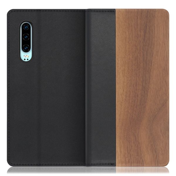 [ LOOF NATURE ] HUAWEI P30  スマホケース ケース カバー 手帳型ケース カード収納 マグネット付き 天然木 本革 ベルトなし [ HUAWEI P30 ]